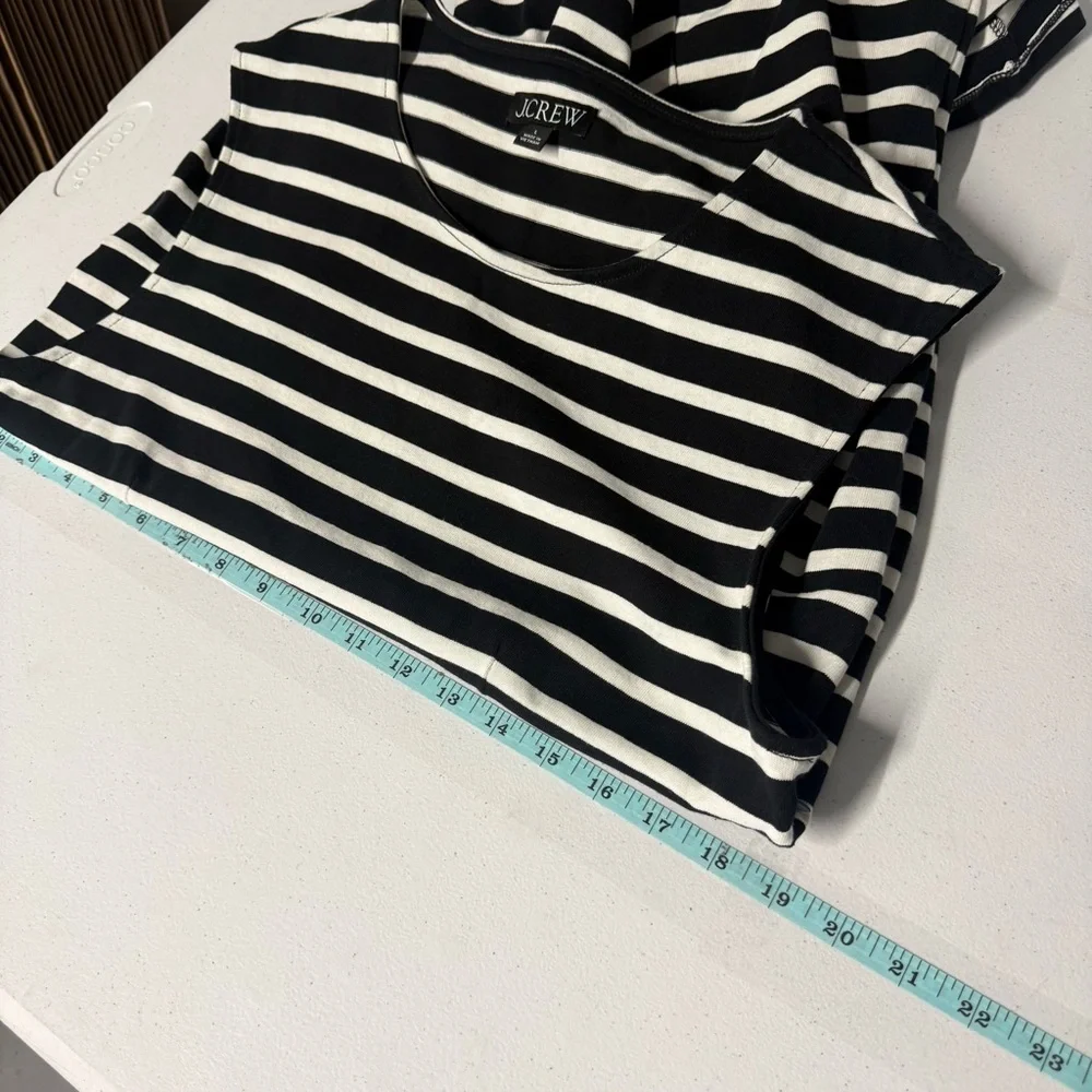 J. Crew Cap‎ Sleeve Knit Cotton Midi Dress Striped Black/White Preppy Nautical L